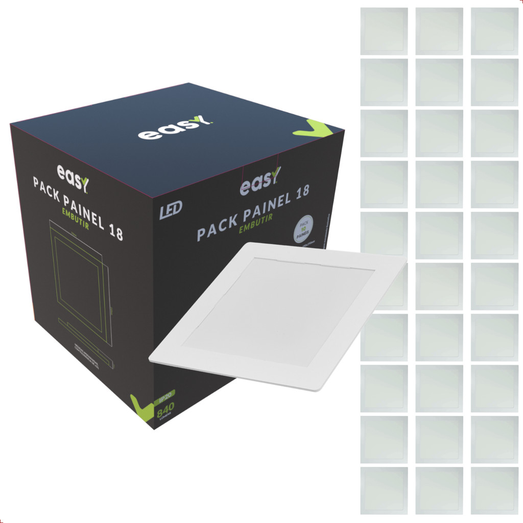 Kit 30 Painel Led Embutir 18w 6500K Quadrado Bivolt - Easy - Home & Living