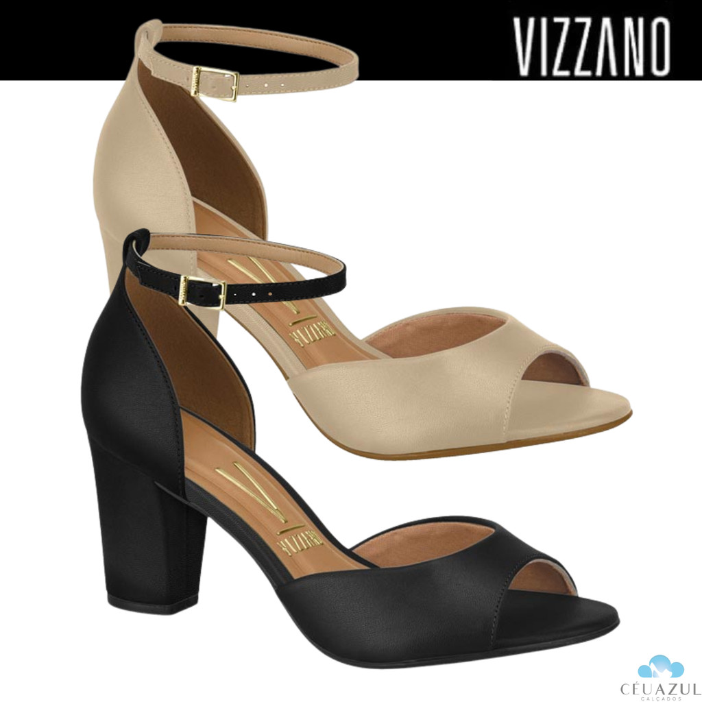 Sandália Feminina Vizzano Social Salto Grosso Tira Tornozelo Chique Bico Aberto em Oferta na Shopee