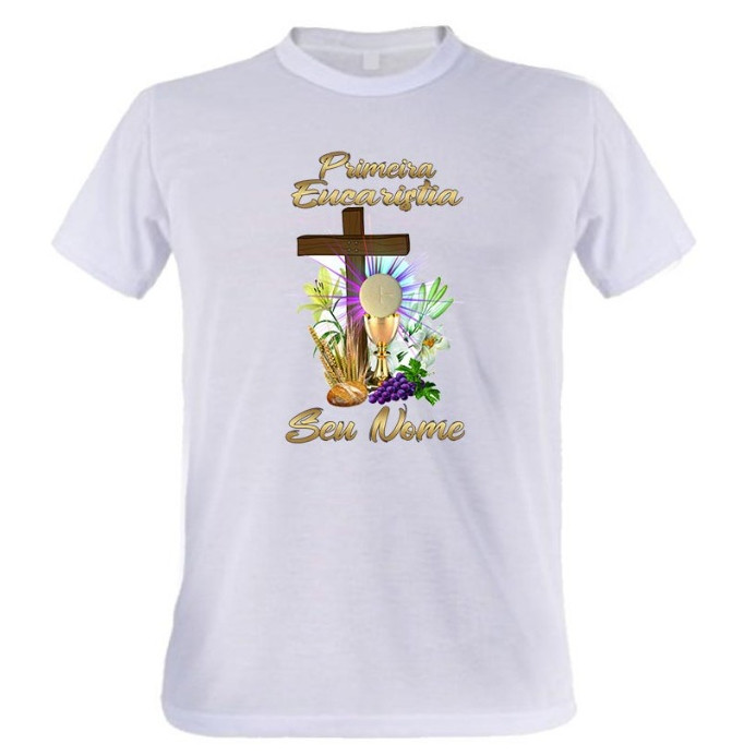 Camiseta Primeira Eucaristia Comunhão com Nome Personalizada Camisa Comunhão Igreja 2025