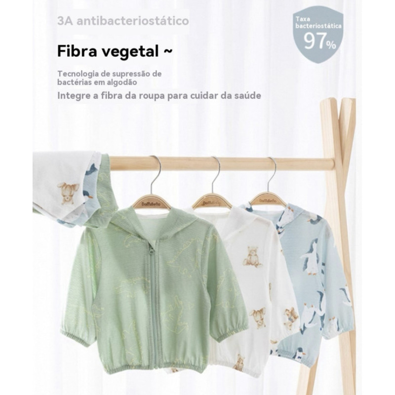 Blusa Com Capuz E Zíper Para Bebê Verão Antimosquito