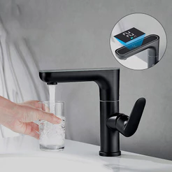 Torneira quadrado com Display de Temperatura e Função LED, Regulagem De Água quente e frio e Giratória 360°