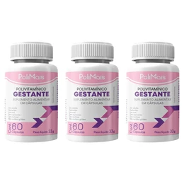 Kit 3 Polivitamínico Gestante PoliMais 180 Cápsulas – Rico em Ácido Fólico