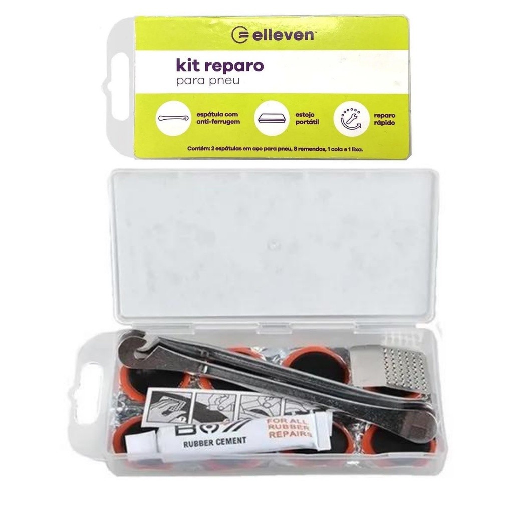 Kit Reparo Remendo Pneu Para Bike Bicicleta Elleven Com 2 Espátulas Aço em Oferta na Shopee