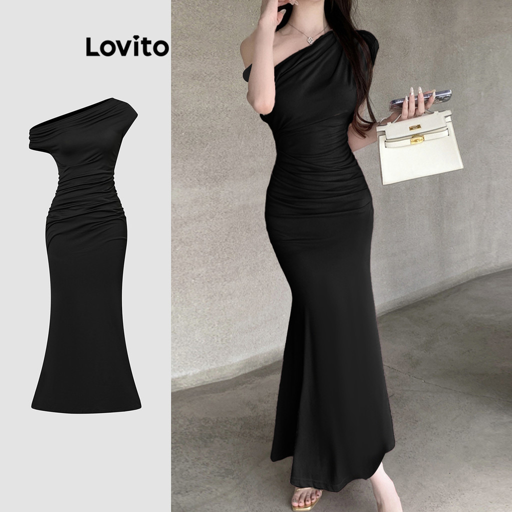 Lovito Vestido assimétrico simples elegante para mulheres L112ED479 - Women Clothes