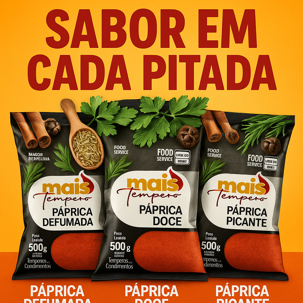 Kit 3 Páprica Defumada + Doce + Picante 500g De Cada 1,5kg Total - Super Linha Premium Mais Tempero