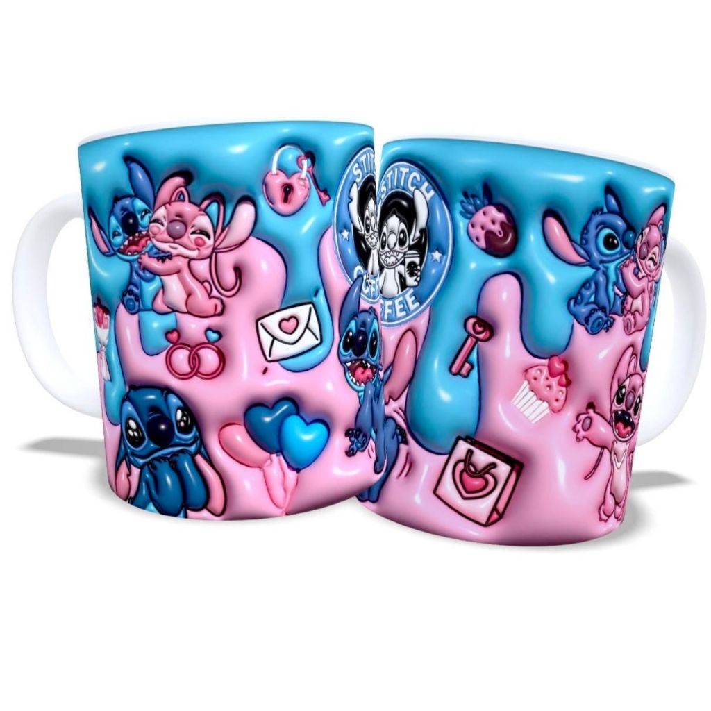 Caneca Xícara Personalizada Lilo e Stitch Disney Efeito 3D Porcelana 325ml Presente Namoro