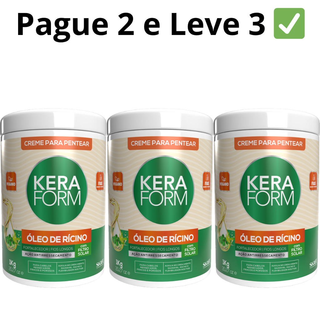 [3 por 2] 3un Creme Para Pentear Keraform Óleo de Rícino Skafe 1kg em Oferta na Shopee