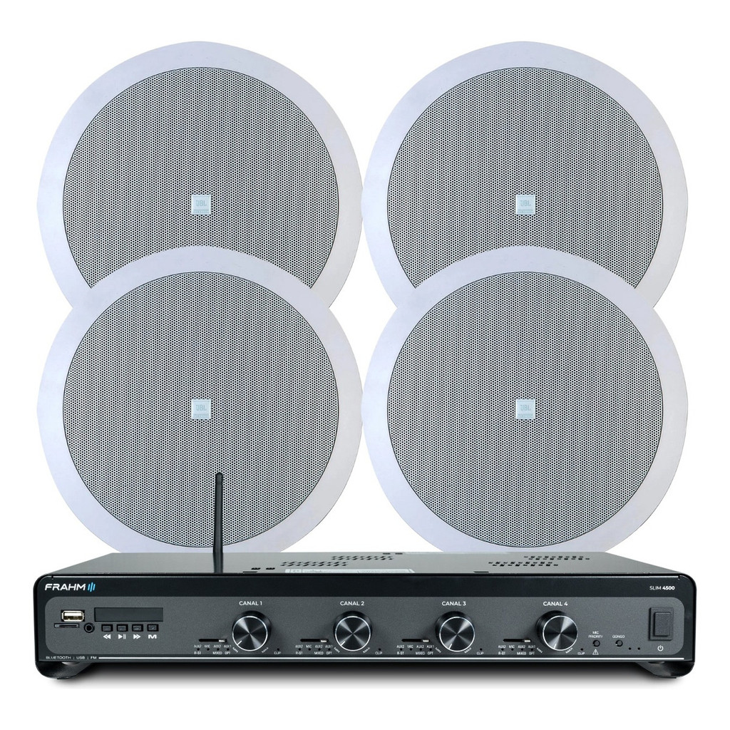Amplificador Frahm Slim 4500 G5 480W + 4 Arandelas JBL Redondas 6CO2R 25W Branca