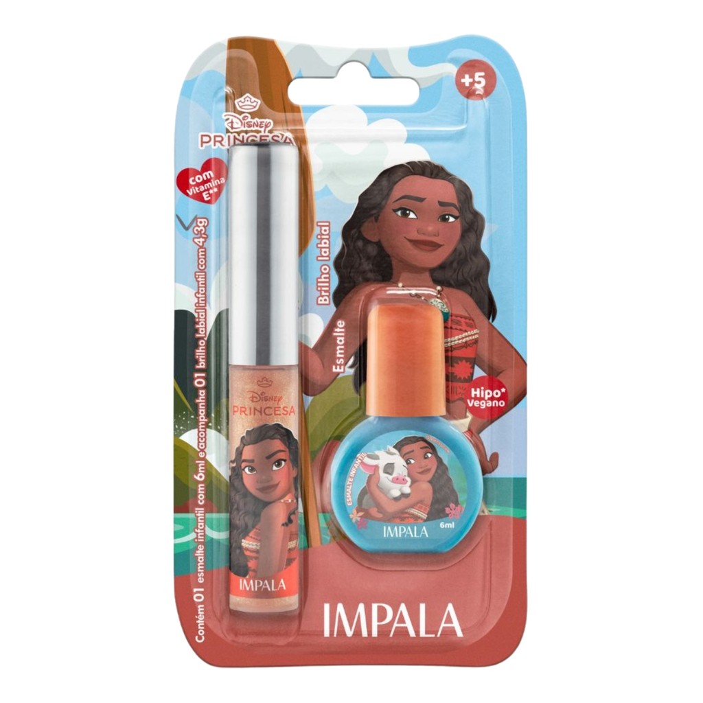 Kit Esmalte Brilho Labial Kids Moana Disney Vegano Impala