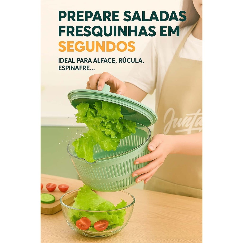 Secador de Salada Manual 4L | Rápido e Prático | Centrífuga de Verduras