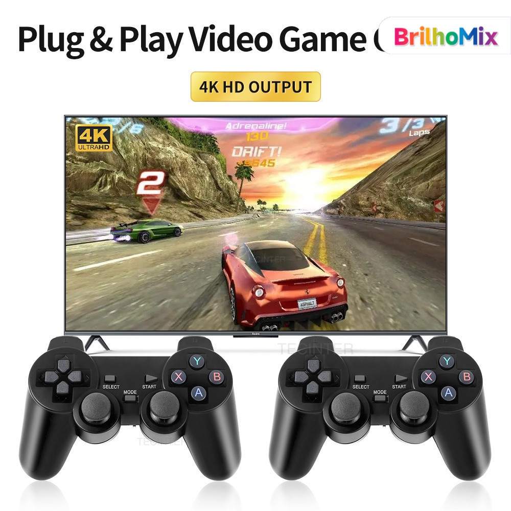 Videogame Stick 2 Suporte 4KGD10 Capacidade 64GB 37000 Jogos e Dois Controles PSP PS1 e GBA Retro Games