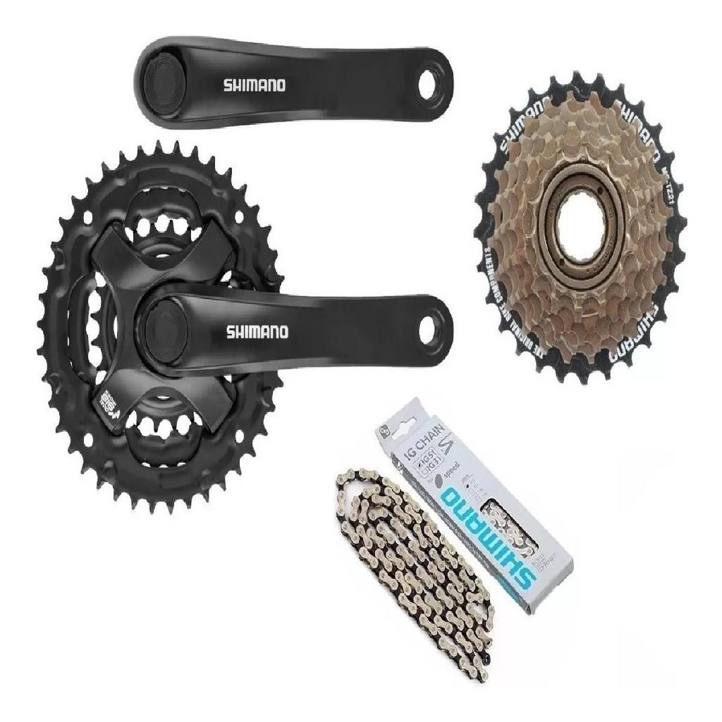 Relação Bicicleta Pedivela Shimano + Catraca + Corrente 21v