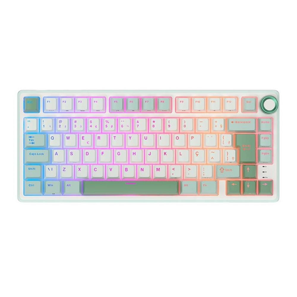 Teclado Mecanico GamerRoyalKludgeRKR75,QMK/VIA,RGB,ABNT2,Switch Brown,Branco e Ciano,RKR75-SS-BW-POR em Oferta na Shopee