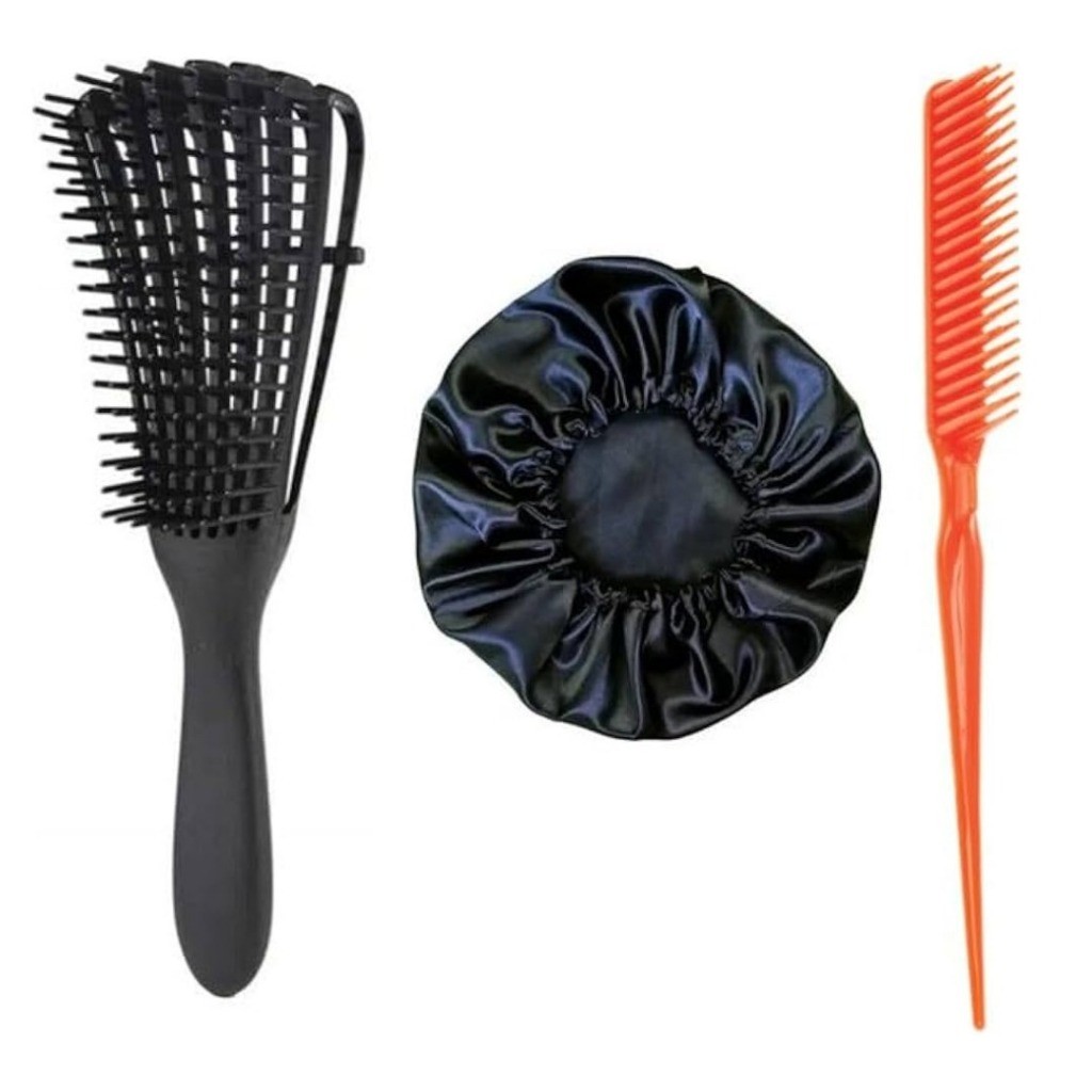 Kit Day After Definição Para Cabelos Crespos Cacheados Escova Polvo  + Pente 3 Fileiras + Touca de Cetim em Oferta na Shopee