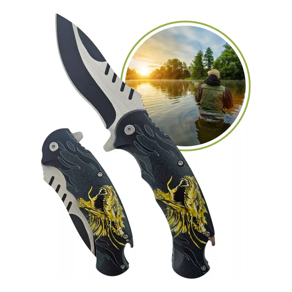 Canivete Com abertura Rápida Seme Automático Com Clip Lâmina Aço inox Trava Liner Lock SLKD309