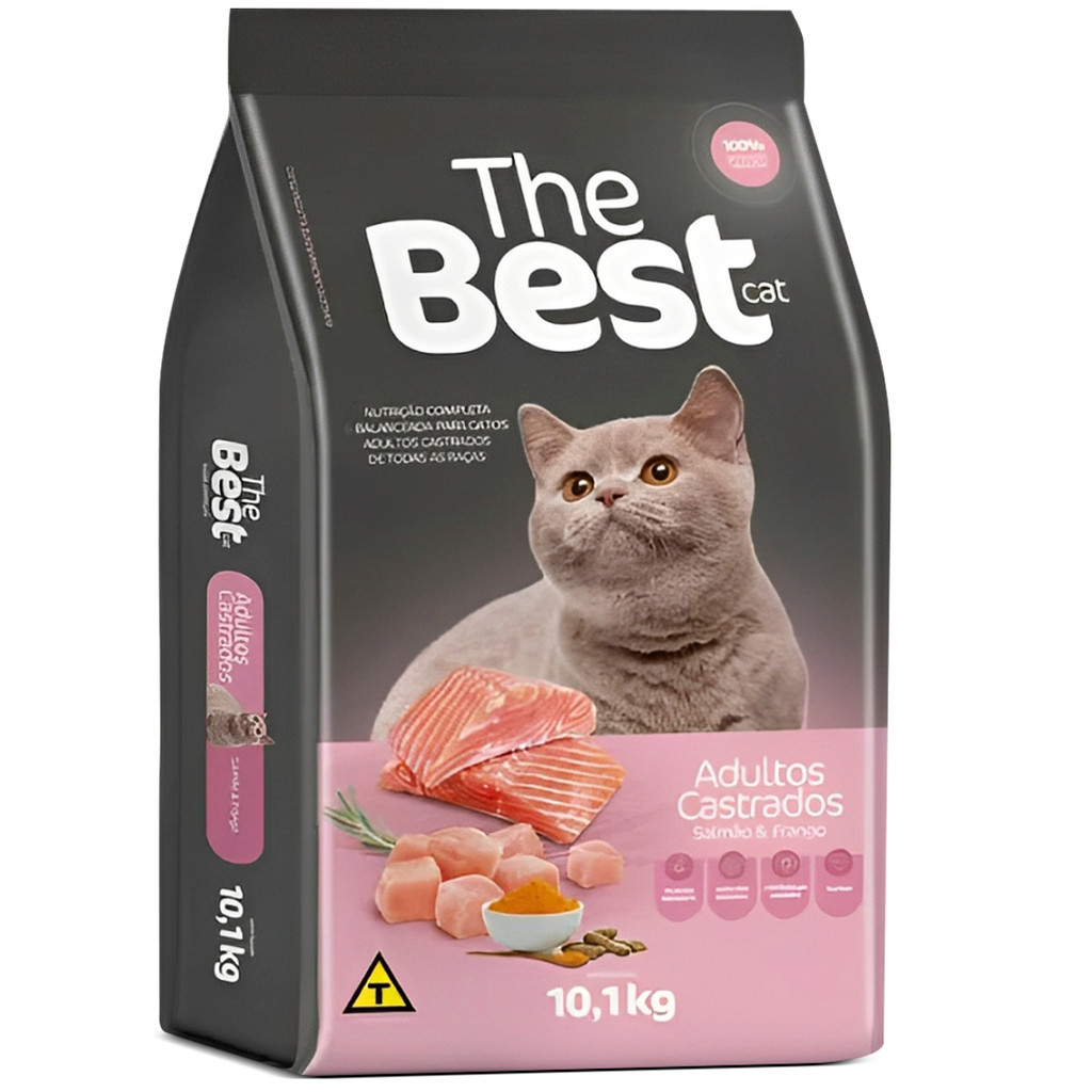 Ração Premium The Best Cat para Gatos Adultos Castrados Sabor Frango e Salmão - 10,1kg