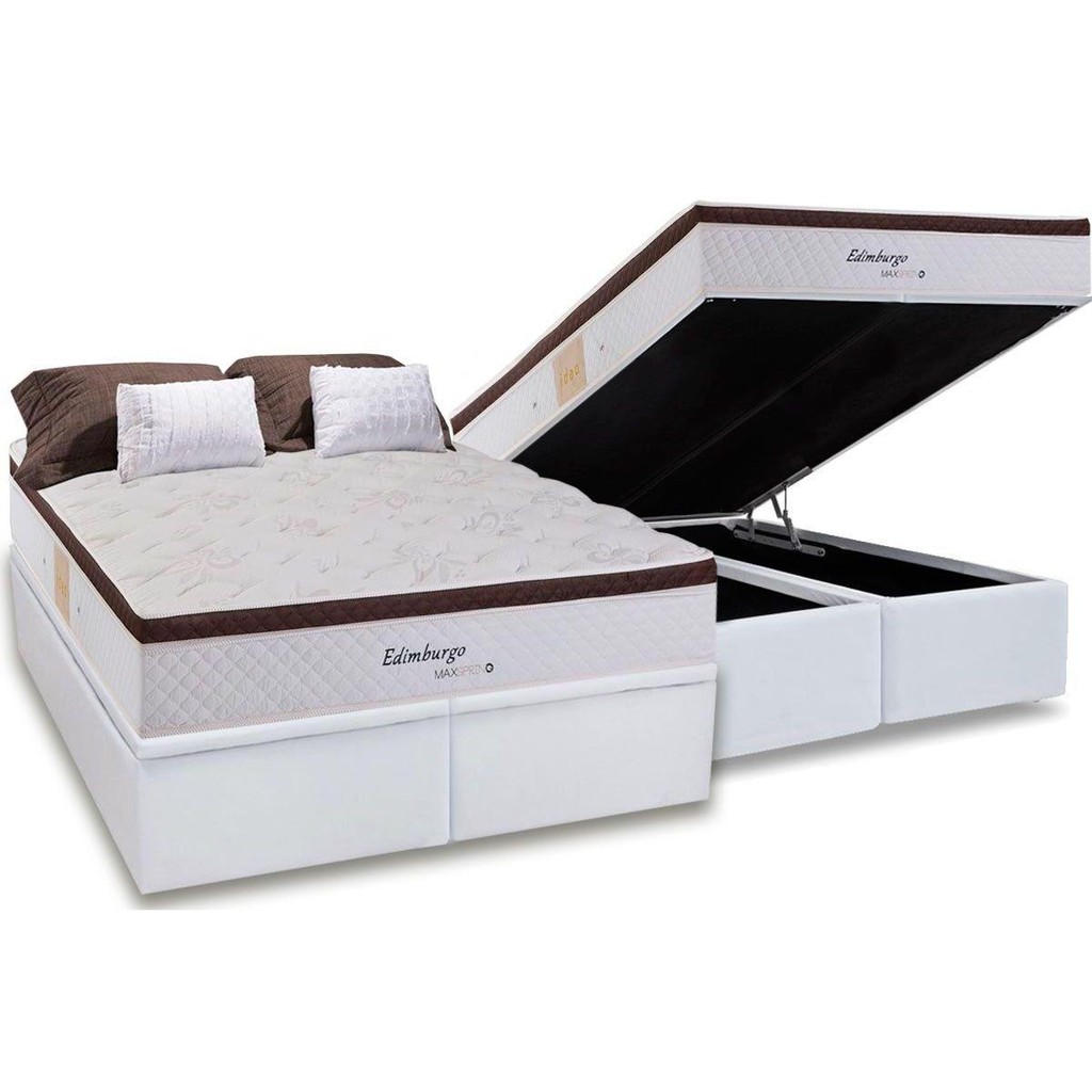 Conjunto Box Baú Queen: Colchão Molas Herval Maxspring Edimburgo + Base CRC Courano White (158x198) em Oferta na Shopee
