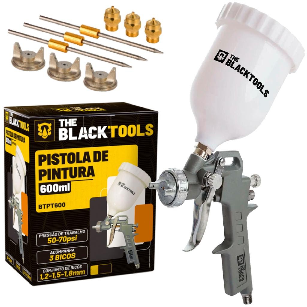 Pistola Pintura Gravidade 600ml 3 Bicos 1.2 1.5 1.8 Btpt600 Profissional The Black Tools em Oferta na Shopee