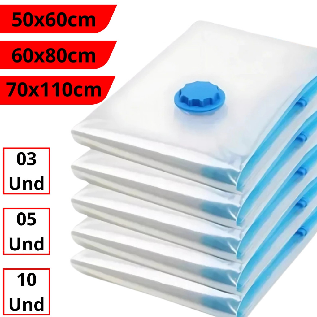 Imagem Kit 10 Saco a Vácuo 70x110 50x60 60x80 Organizador de Roupas Mala Viagem Guarda