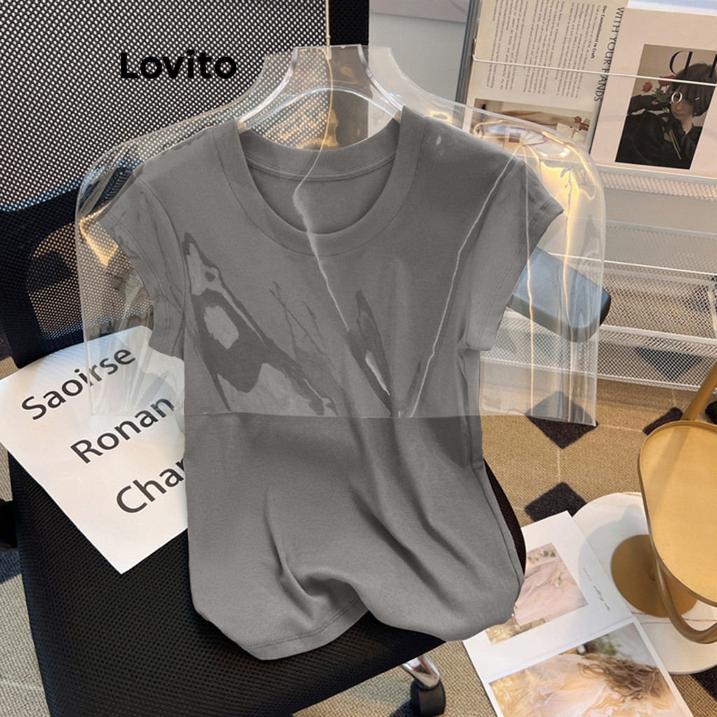 (Trendy) Lovito Camiseta Casual Básica De Verão Para Mulheres LNE37151 - Women Clothes
