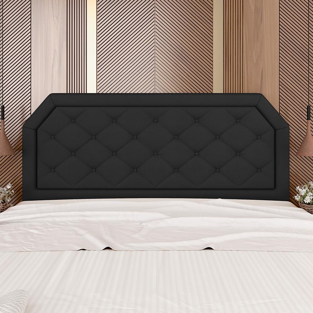 Detalhes do Cabeceira Estofada Cama Box Queen Florença Suede Preto - Móveis Arapongas