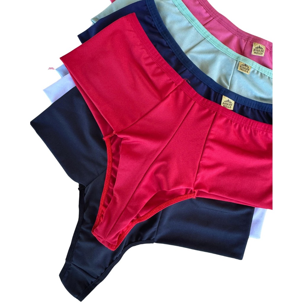 KIT Calcinha Fio DUPLO Calçola Cintura Alta Microfibra Lisa Redutora Lateral Larga Conforto Lingerie em Oferta na Shopee