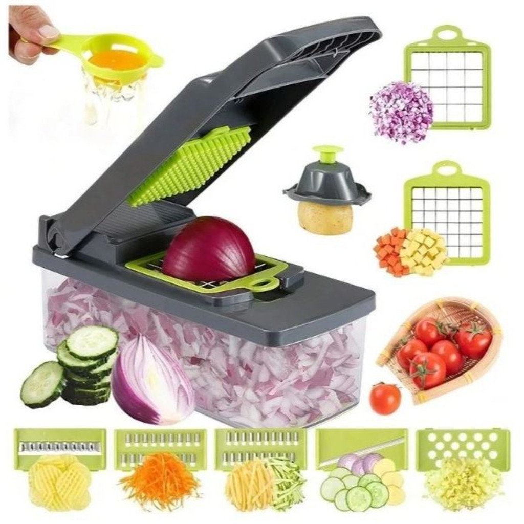 Cortador Fatiador Multiuso Legumes Verduras Frutas Alimento 16 Peças Ralador Cozinha Slicer Aço Inox