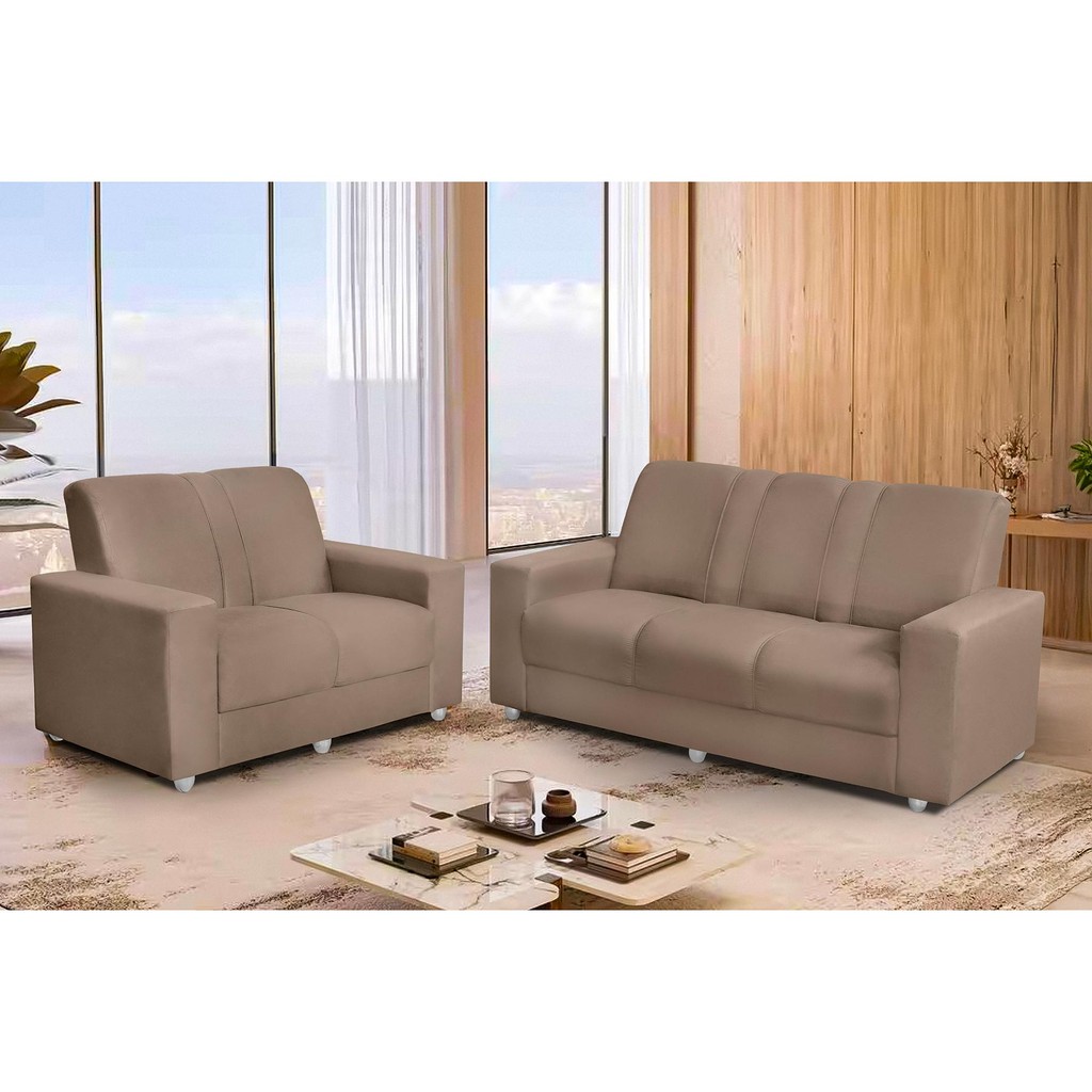 Conjunto Sofá 1,74 x 1,24m 3 e 2 Lugares Suede Roma Marrom Castor