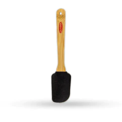 Espátula Silicone Reta Cabo Bambu 25cm Preto Alumínio Utensílio Cozinha Oliveira