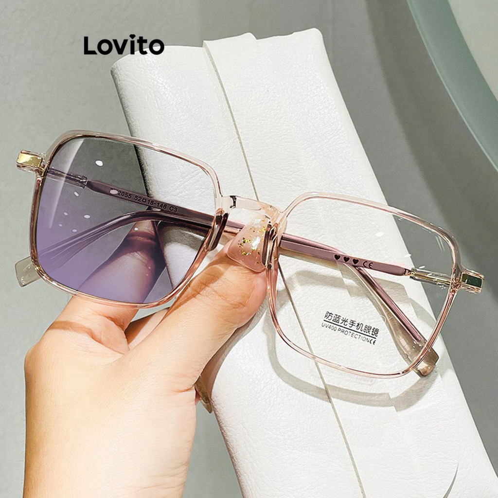 Detalhes do Lovito Óculos Casuais Simples Fotocromático Grande Quadro Caixa Óculos Para Mulheres LFA10730
