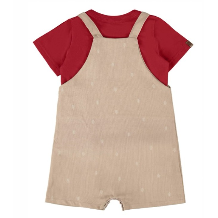 Conjunto Infantil Menino Camiseta + Macaquinho Estampado Malwee Kids Vermelho