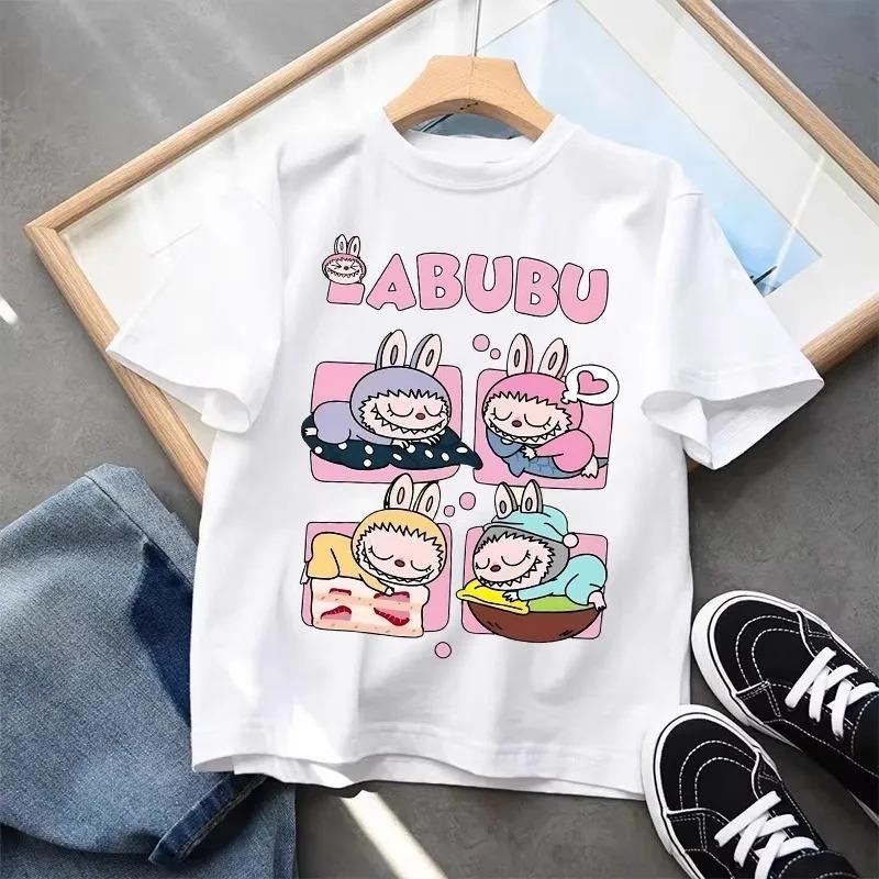 Verão Labubu Crianças Roupas Menino Bonito Dos Desenhos Animados Impresso Manga Curta Camiseta Menina Labu Casual Topos 