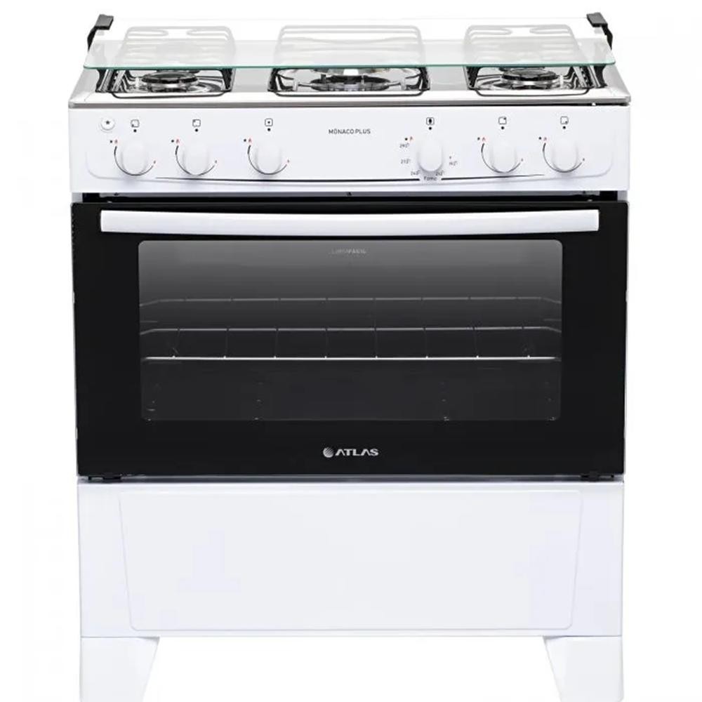 Fogão 5 Bocas Branco com Mesa Inox Atlas Mônaco Plus Bivolt em Oferta na Shopee