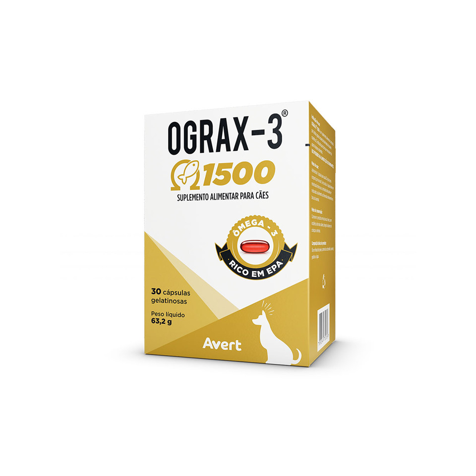 Ograx-3 1500 Suplemento Cães/gatos Avert 30 Cápsulas