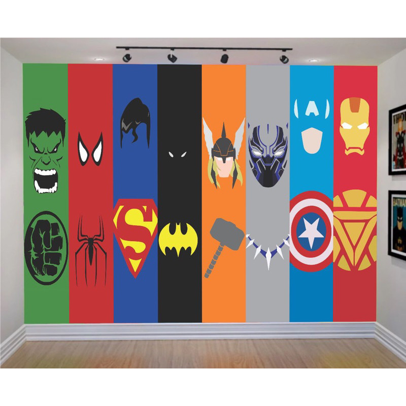 Papel de Parede Adesivo Infantil Marvel Super-Heróis Aranha Hulk Thor Homem de Ferro Capitão América