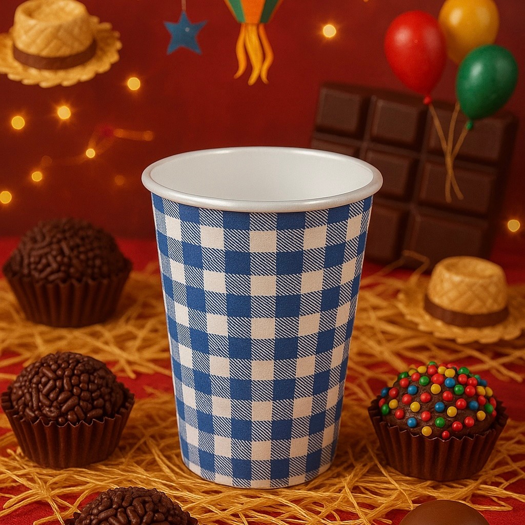 10~60 COPO FESTA JUNINA DE PAPEL XADREZ  AZUL (SILVER) FESTA JUNINA 2025