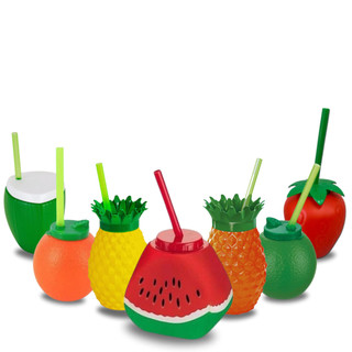 Kit 5 Copos Frutas Festa Melancia Copo Plástico Abacaxi Coco Morango Festa Tropical Lembrancinha Festa Flamingo