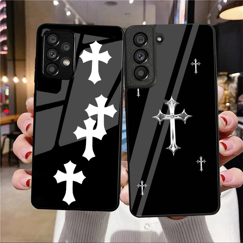 Coração Cruz Jesus 02 Caso De Telefone Vidro Para Samsung Galaxy A14 A16 A30 A22 A32 A33 A34 A40 A42 A55 4G A52 A53 A54 
