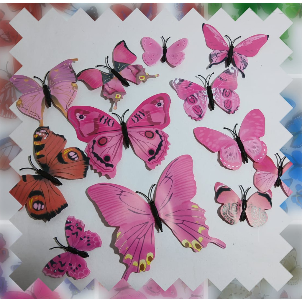 Borboleta de papel imã Adesivos 3D 12 unidades em Oferta na Shopee