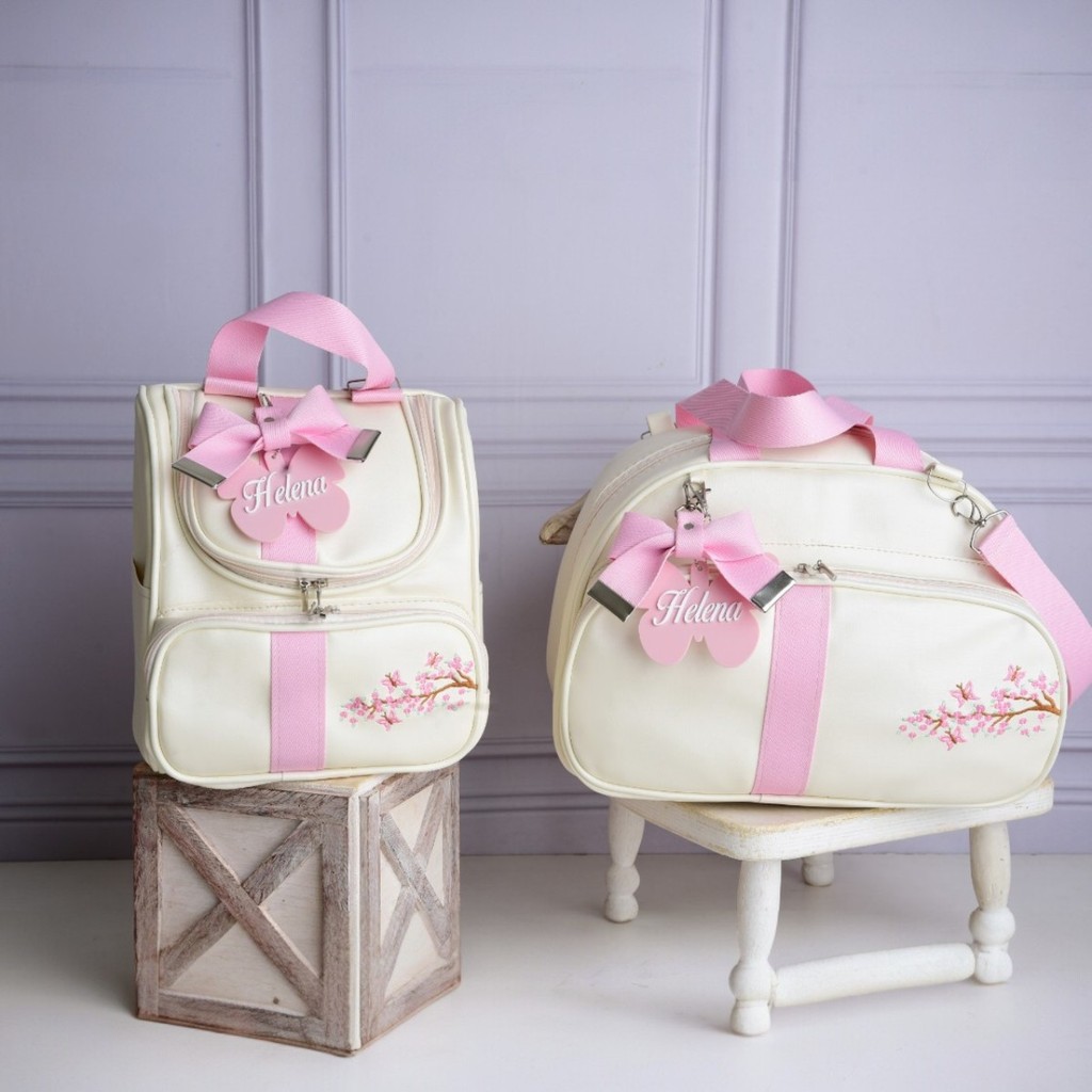 Kit Personalizado Bolsa Maternidade 2 Peças Mamãe e Bebê Com Chaveiro Personalizado Mochila Infantil