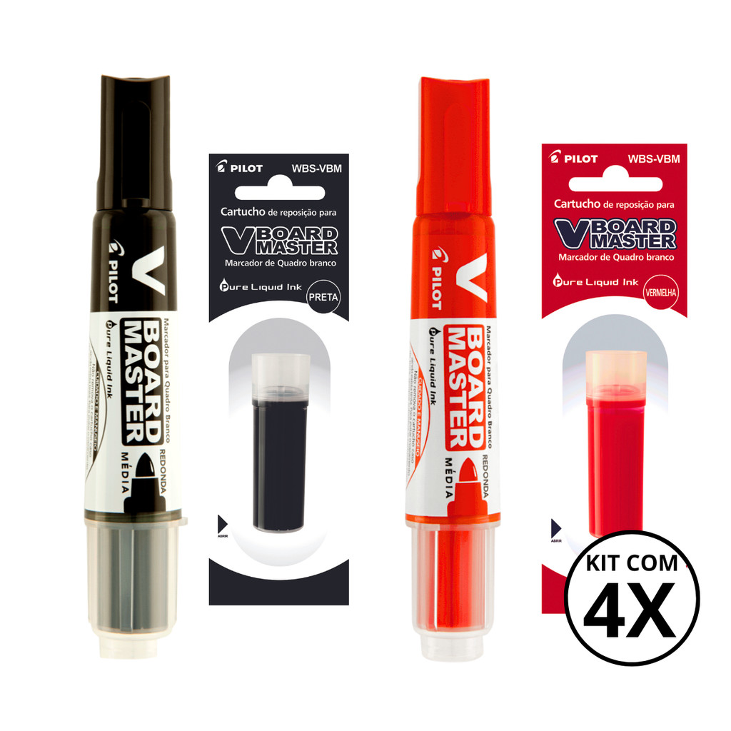 Kit com 2 Marcadores Para Quadro Branco + 2 Refis  Board Master - PILOT KITS:3