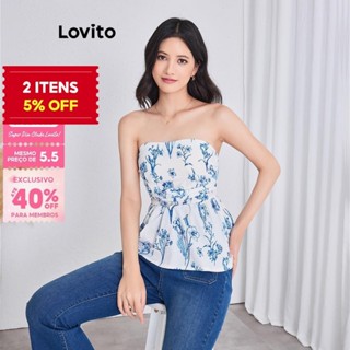 (Trendy) Lovito Boho Top Ditsy Floral Plissado Regata De Verão Para Mulheres L95ED089 em Oferta na Shopee