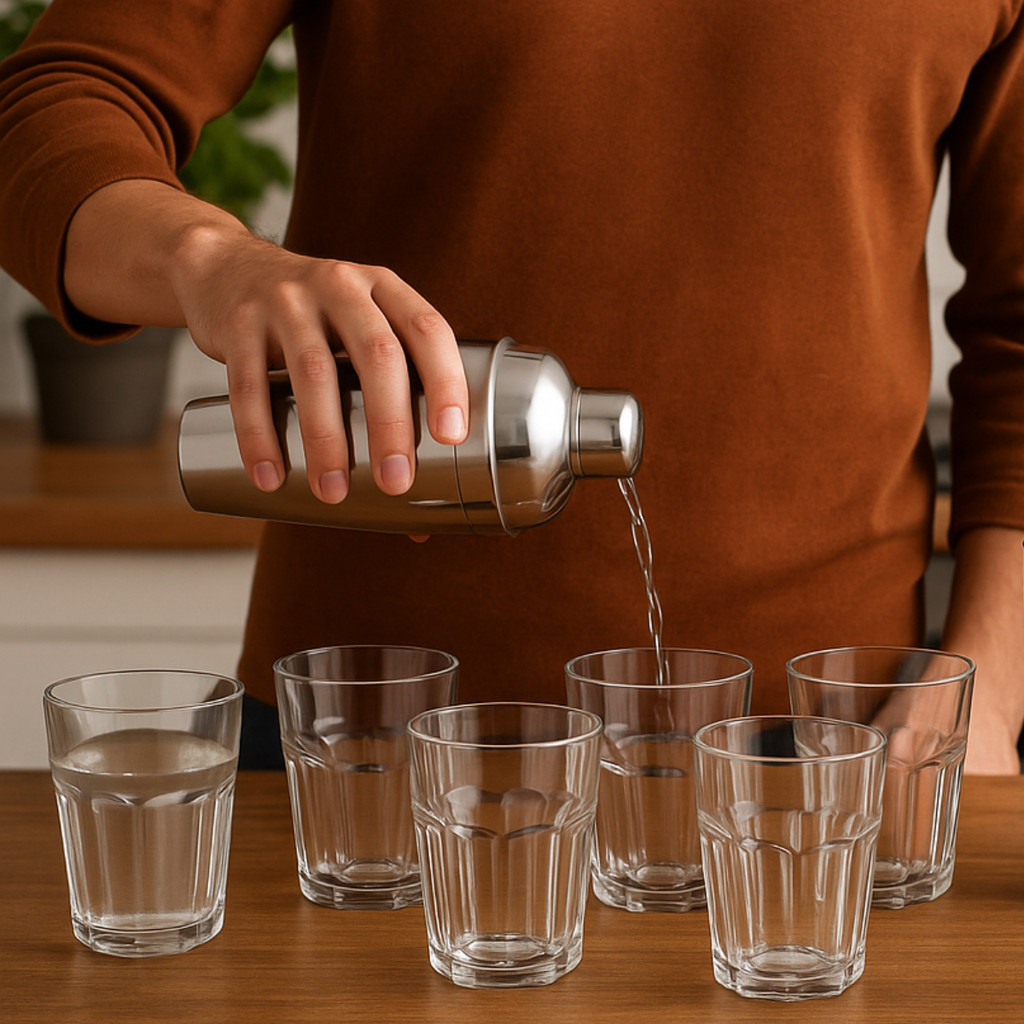 Coqueteleira Inox 750ml + 6 Copos de Vidro 350ml Kit Coquetel Completo