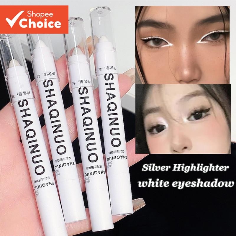 GECOMO Matte Eyeshadow Stick Delineador Branco , Maquiagem Com Caneta Iluminadora Prateada Brilhante