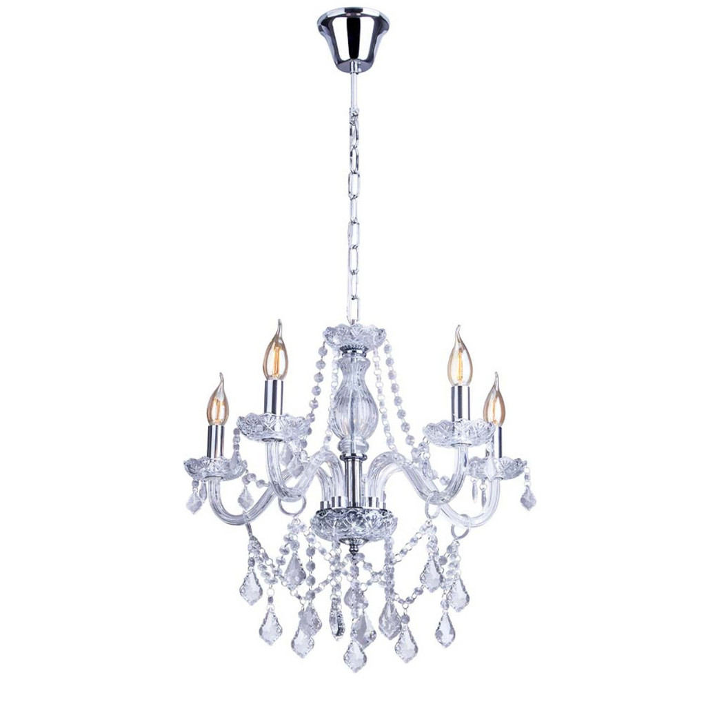 Lustre Cristal Legítimo Clássico 5 Braços Candelabro Maria Tereza E14 Bivolt