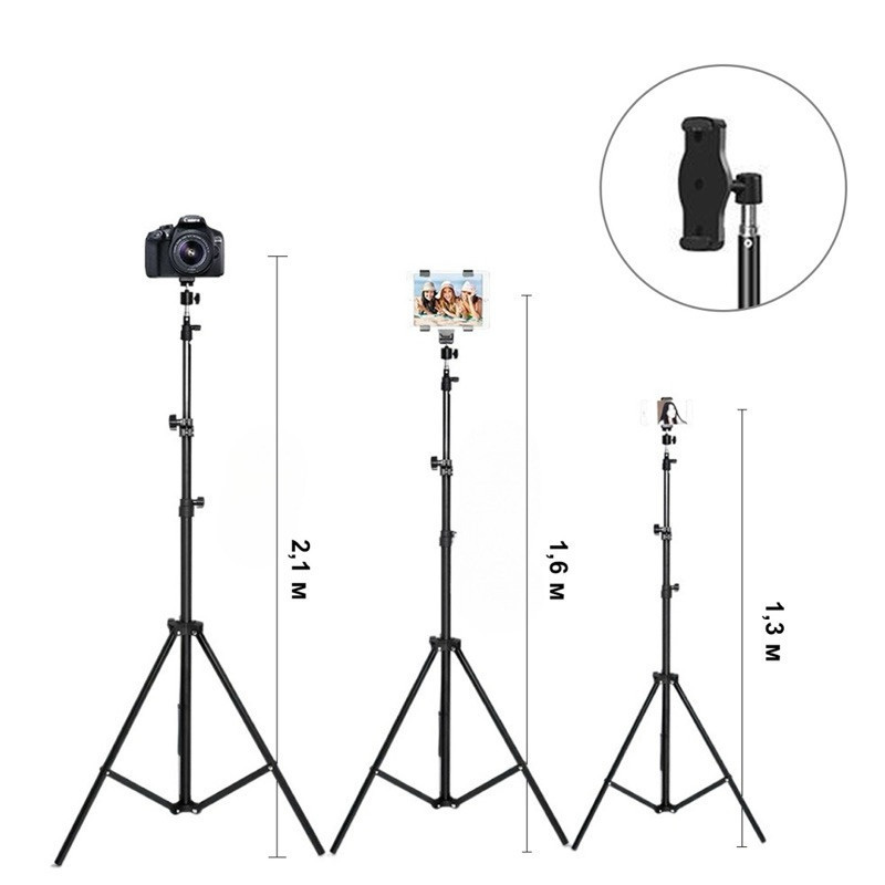 Tripé universal regulável 2,1 metros + suporte para celular ringlight camera rosca 1/4 alumínio resistente Original em Oferta na Shopee