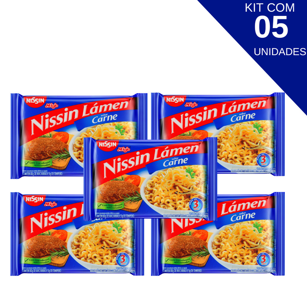Kit Com 5 Macarrão Instantâneo Carne Nissin Lámen 85g - Food & Beverages