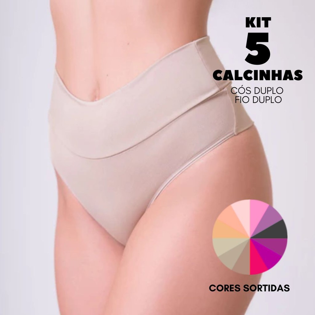 Kit 5 Calcinhas Fio Dental Duplo e Cós Duplo Cintura Alta em Oferta na Shopee