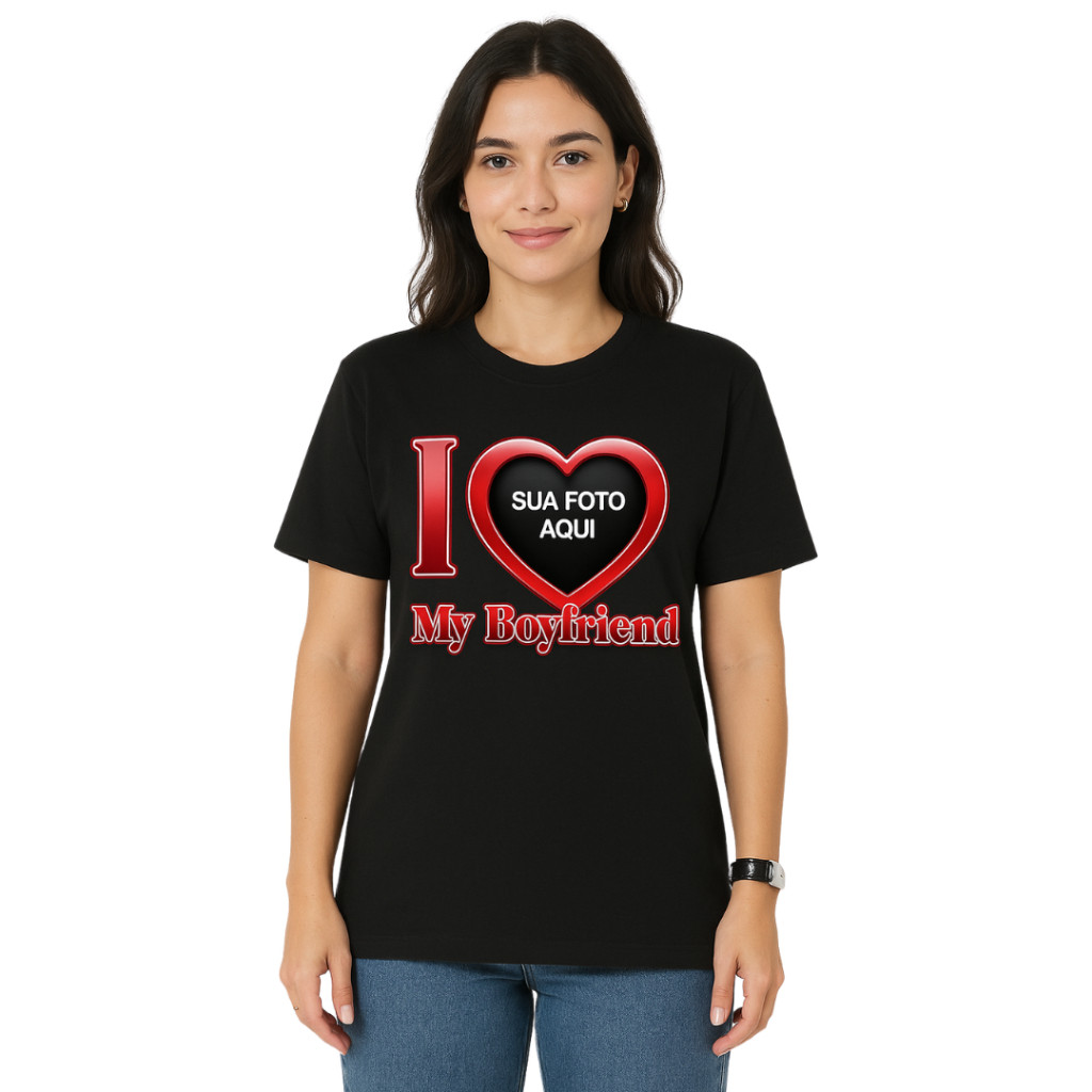 Camiseta Personalizada Casal l I Love My Boyfriend Girlfriend Amor Camisa Personalizada Casal