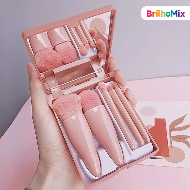 Mini Kit de espelho de maquiagem portátil 12 peças 5 peças pincel de maquiagem Manual bolso fixo dobrável